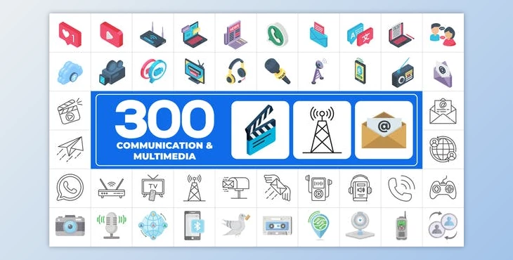 Download 300 Icons Pack – Communication & Multimedia (Videohive 45702016) - AE Project