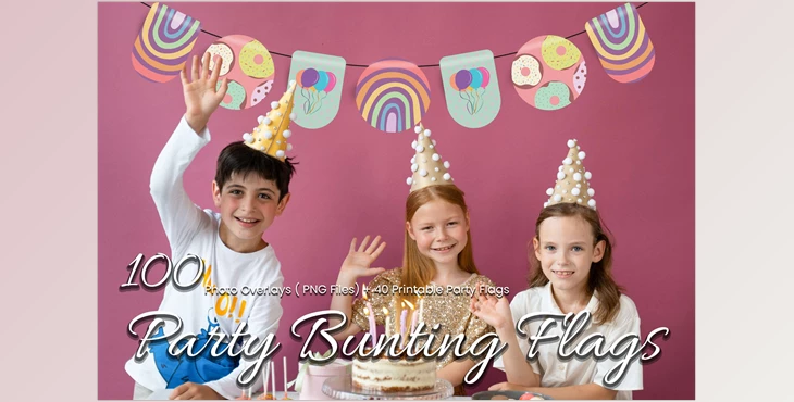 Download 100 Party Bunting Flags Photo Overlays