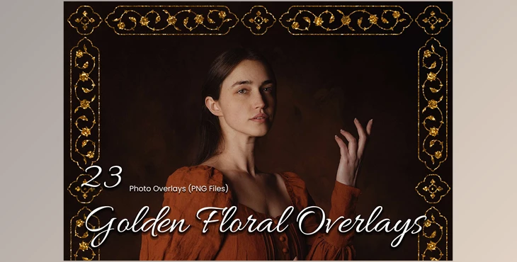 Download 23 Golden Floral Photoshop Overlay
