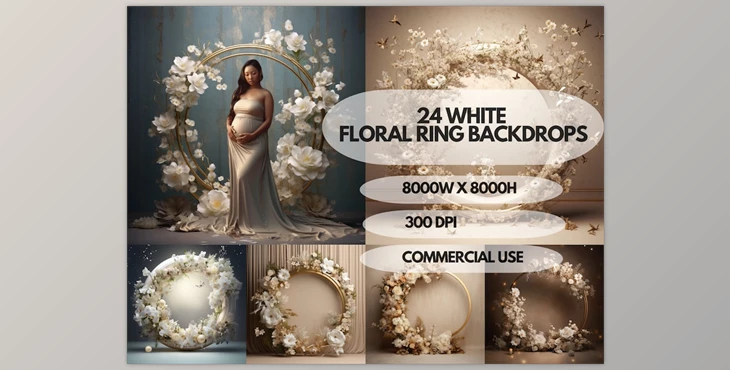 Download 24x White Floral Ring Digital Backdrops
