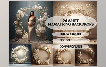 Download 24x White <span class='badge badge-warning'>Floral</span> Ring Digital Backdrops