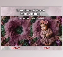 Download 12 Feathers W/ Flowes Photo Backdrop JPG