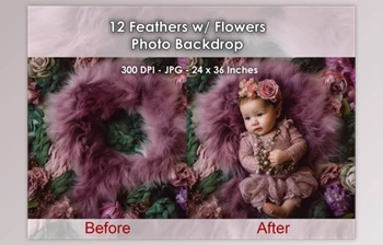Download 12 Feathers W/ Flowes Photo Backdrop <span class='badge badge-warning'>JPG</span>