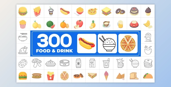Download 300 Icons Pack – Food & Drinks (Videohive 46832714) - AE Project