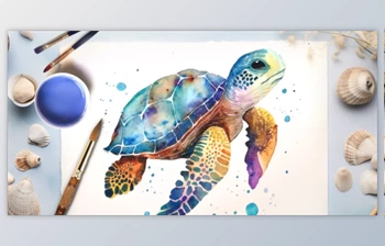 Download Dive into <span class='badge badge-warning'>Watercolor</span>: Paint <span class='badge badge-warning'>Expressive</span> Turtles with Harmonious Colors
