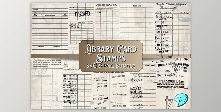Download Library Card Stamps SVG & PNG Bundle