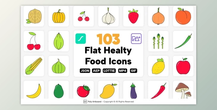 Download Healthy Food Lottie Icons (Videohive 46682756) - AE Project