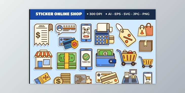 Download Online Shop Cute Sticker Set WTKC62L
