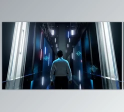 Download Digital Payment Man in Futuristic Office Interior Moving and Activating Hologram (Videohive 47613320)