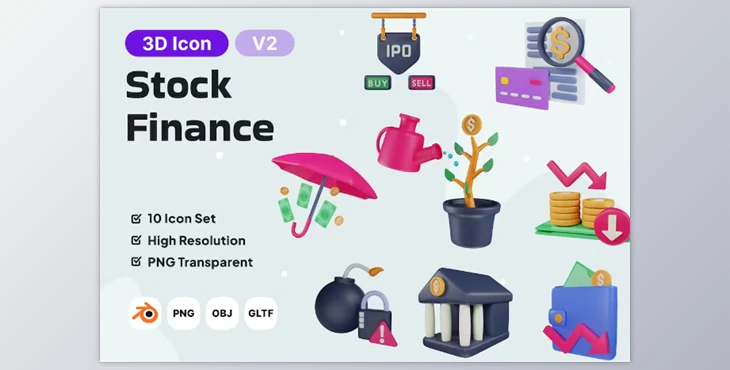 Download Stock Finance V2 3D Icon Pack KXGAVYM