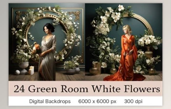 Download 24 Green <span class='badge badge-warning'>Room</span> White Flowers Backdrops