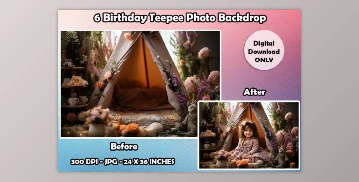 Download 6 Birthday Teepee Photo Backdrop JPG