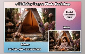 Download 6 Birthday Teepee Photo Backdrop <span class='badge badge-warning'>JPG</span>
