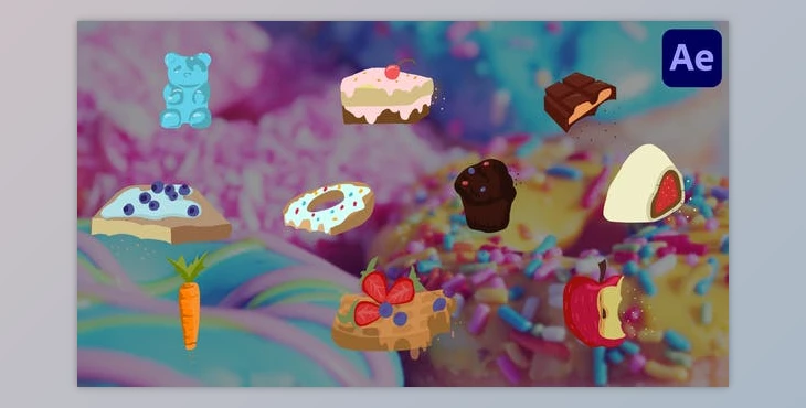 Download Cartoon Sweets And Fruits Sticker Animations for After (Videohive 48046888) - AE Project