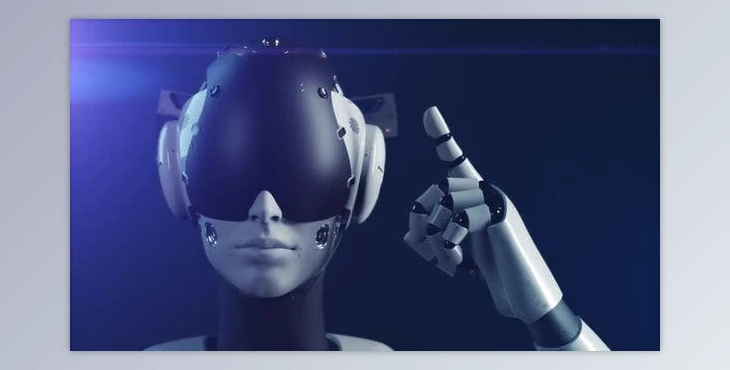 Download portrait of a robot, the robot makes a hand gesture indicating the importance of information (Videohive 47550783)