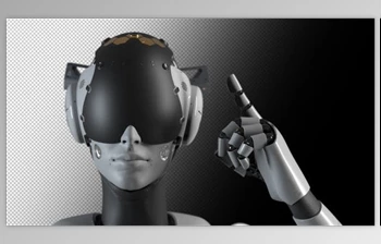 Download portrait of a <span class='badge badge-warning'>robot</span>, the <span class='badge badge-warning'>robot</span> makes a hand gesture indicating the importance of information. (Videohive 47550696)