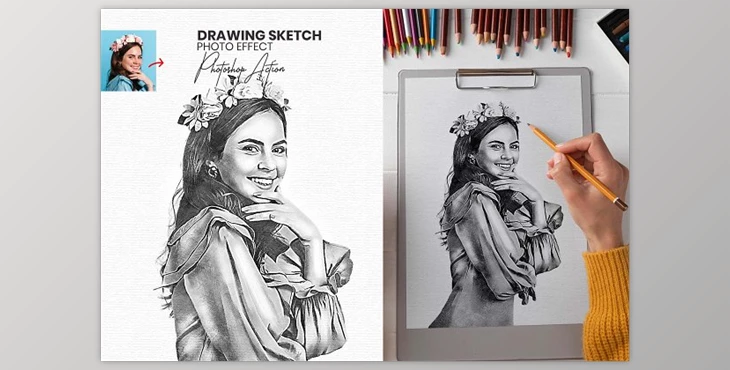 Download Drawing Sketch Photoshop Action CreativeMarket - 58617878