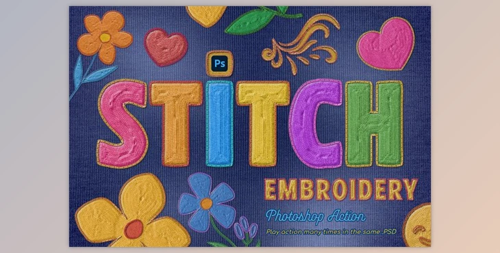 Download Embroidery Photoshop Action CreativeMarket - 58621023