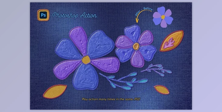 Download Embroidery Photoshop Action CreativeMarket - 58621023