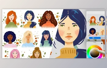 Download Draw Stylized Mini Portraits and <span class='badge badge-warning'>Color</span> Palettes in Procreate