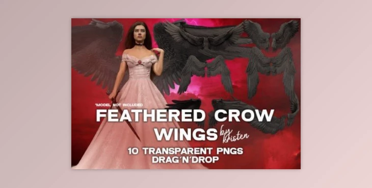 Download 10 3D Crow Wings Photo Overlay PNGs