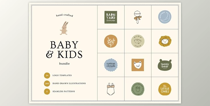 Download Creativemarket – BABY & KIDS Logos Doodles Patterns