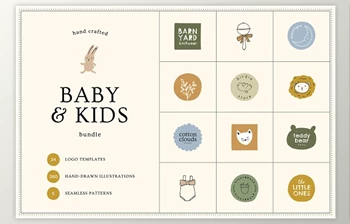 Download Creativemarket – BABY & <span class='badge badge-warning'>KIDS</span> Logos Doodles Patterns