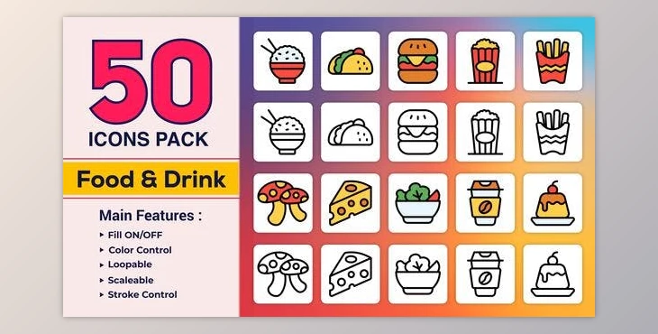 Download Dual Icons Pack – Food & Drink Icons (Videohive 49882488) - AE Project