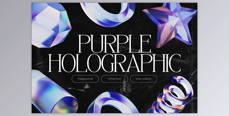 Download Creativemarket – 3D Purple Holographic Shapes