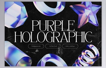Download <span class='badge badge-warning'>Creativemarket</span> – 3D Purple Holographic Shapes