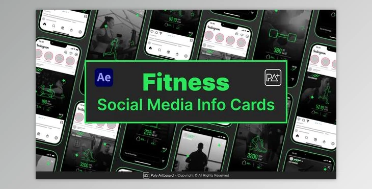 Download Fitness Social Media Info Cards For After Effects (Videohive 50360068) - AE Project