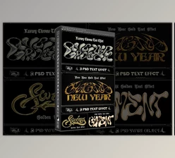 Download Bundle 4 PSD Y2K Golden Text Effect - 92004790
