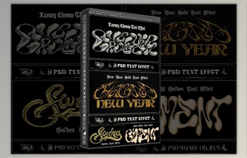 Download Bundle <span class='badge badge-warning'>4</span> PSD Y2K Golden Text Effect - 92004790
