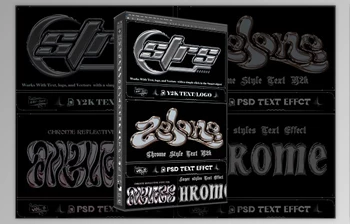 Download Bundle <span class='badge badge-warning'>4</span> PSD Y2K Chrome Text Effect - 92004787