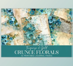 Download Turquoise Grunge Watercolor Floral Pages 88361096
