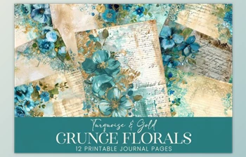 Download Turquoise Grunge Watercolor Floral <span class='badge badge-warning'>Pages</span> 88361096