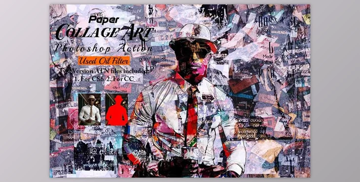 Download Paper Collage Art Photoshop Action - 92026506