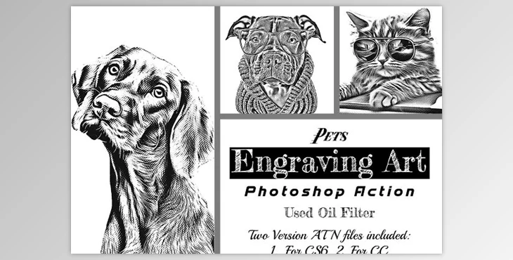 Download Pets Engraving Art Photoshop Action - 92032571