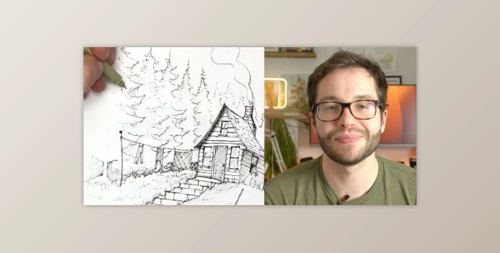 Download Sketching Practice: Draw a Cozy Cabin Scene with Ink Pens