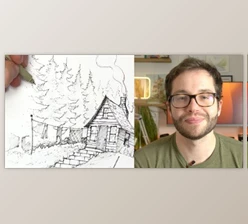 Download Sketching Practice: Draw a Cozy Cabin Scene with Ink Pens