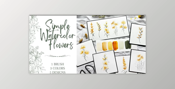 Download Simple Watercolor Flowers: 1 Brush, 3 Colors, 5 Designs