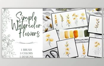 Download Simple Watercolor Flowers: 1 Brush, <span class='badge badge-warning'>3</span> Colors, 5 Designs