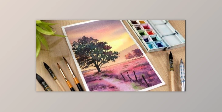 Download Watercolor Sunset Painting: Learn to Paint Pink Sunset and Tree