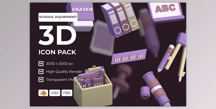 Download School Equipment 3D Icon Pack