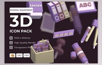 Download School Equipment 3D Icon <span class='badge badge-warning'>Pack</span>