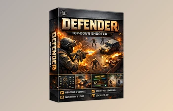 Defender Top Down Shooter (v3) : Game Templates for UE (v3 for 5.6 - <span class='badge badge-warning'>v2</span> for 2.2.4 to 5.5)