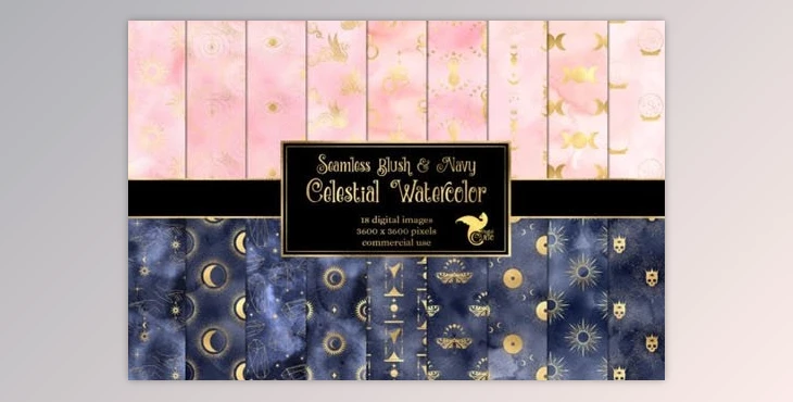 Download Watercolor Blush & Navy Celestial Textures Pack