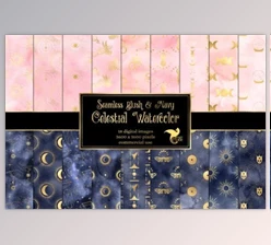 Download Watercolor Blush & Navy Celestial Textures Pack
