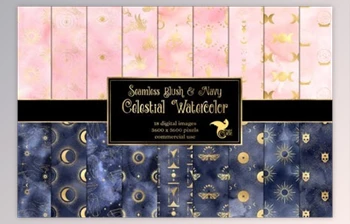 Download Watercolor Blush & Navy Celestial Textures <span class='badge badge-warning'>Pack</span>
