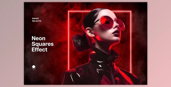 Download Red Neon Squares Effect - 92073105